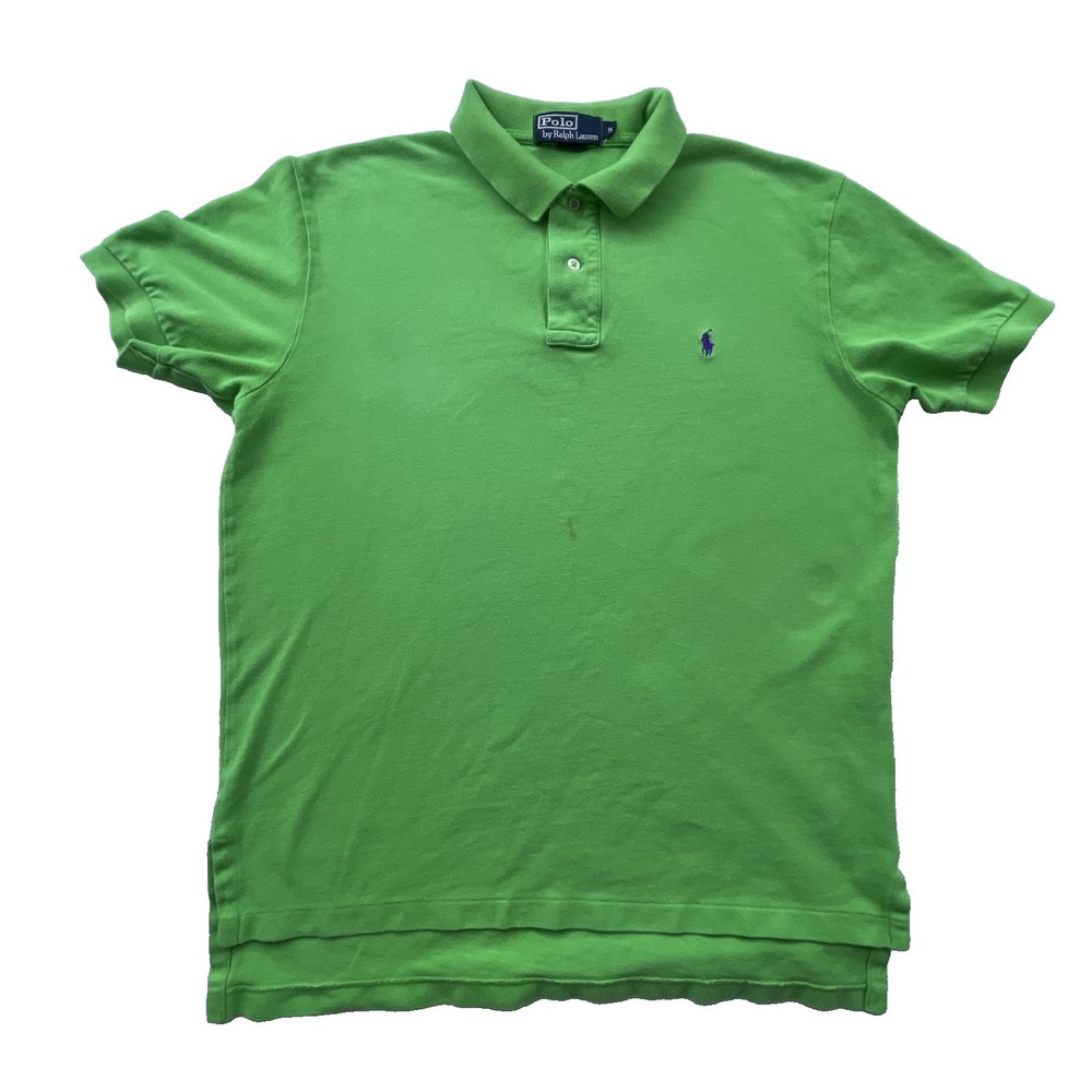Polo Ralph Lauren Shirt Mens MEDIUM Neon Green Short Sleeve Collard‎ PURPLE Pony